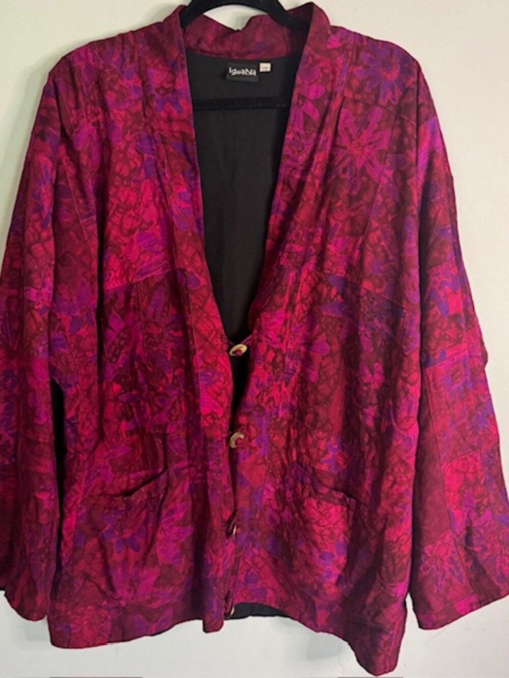 Vintage Iguana Boho Red and Purple Floral Gold Button Jacket One Size